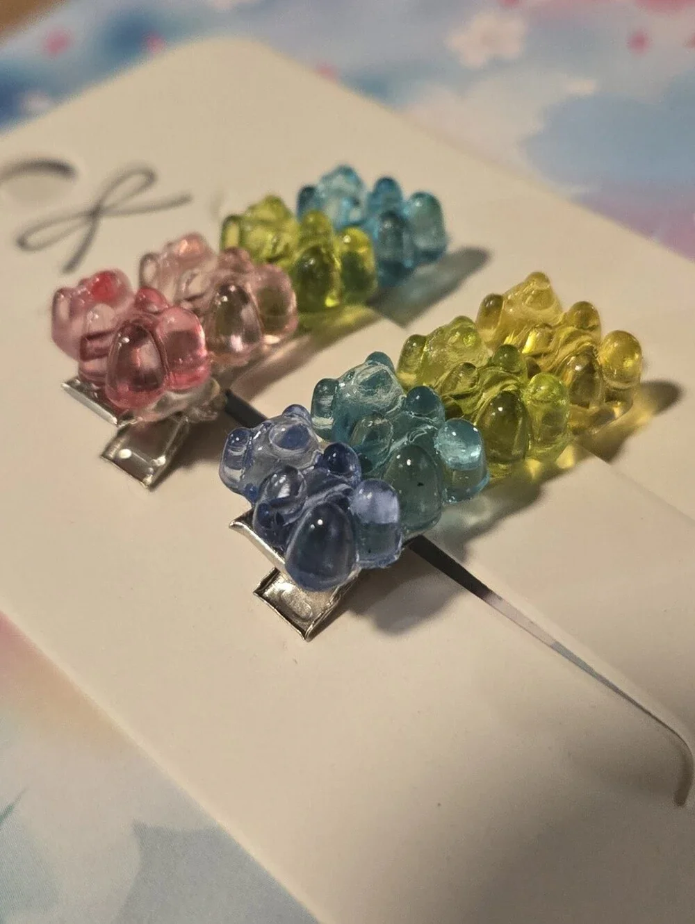 Handcrafted Rainbow Gummy Bear Hair Clips Set of 2